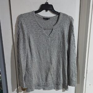 Rock & Republic Metallic Gray Crewneck Sweater with Sleeve Braids